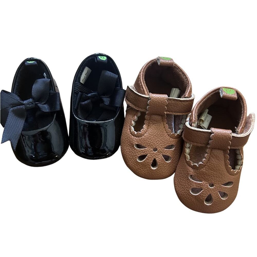 First Steps Baby Newborn 0-3 3-6 months Brown & Black Shoes 2 Pair Lot